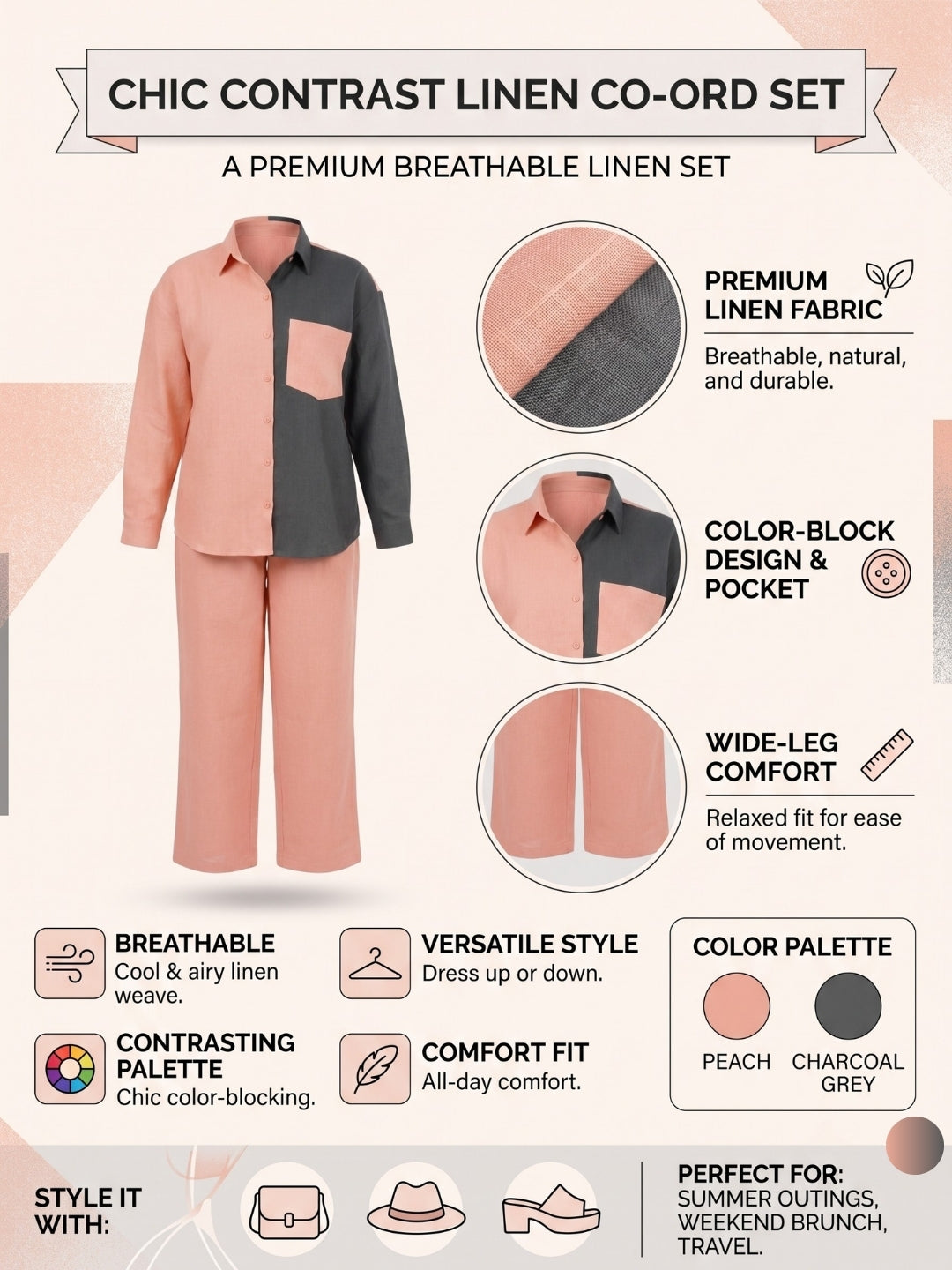 CHIC CONTRAST LINEN CO-ORD SET PACK