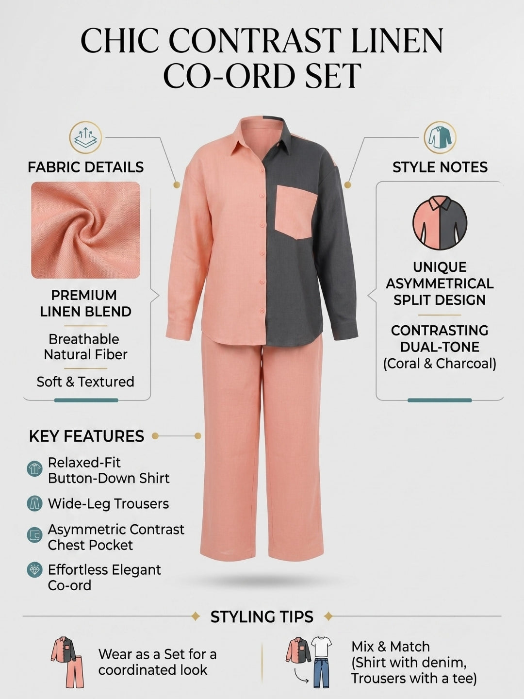 CHIC CONTRAST LINEN CO-ORD SET PACK
